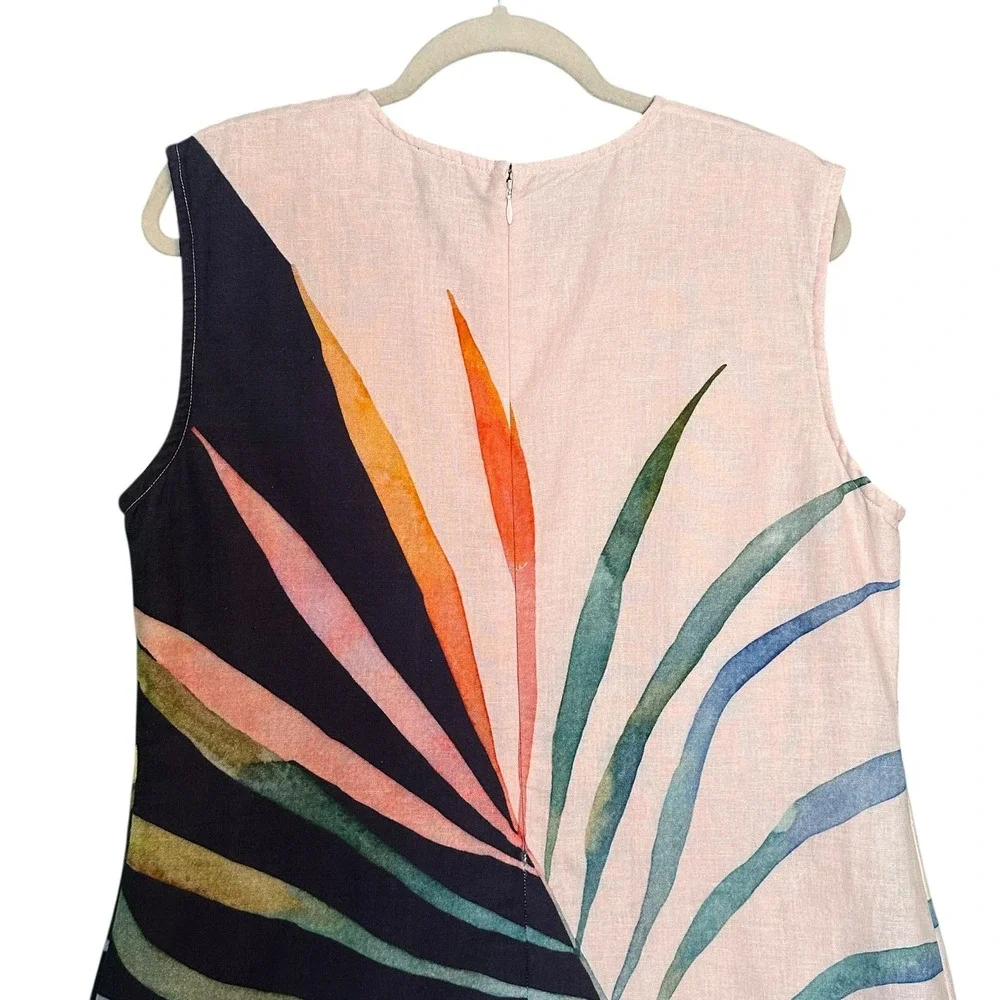 Conditions Apply Anthropologie Shift Dress Large Petite Palm Leaf Navy Pink - Picture 11 of 12